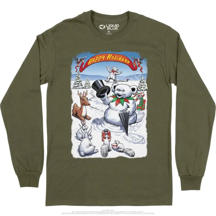 Liquid Blue Long Sleeve Men Snowman Bear Long Sleeve TShirt