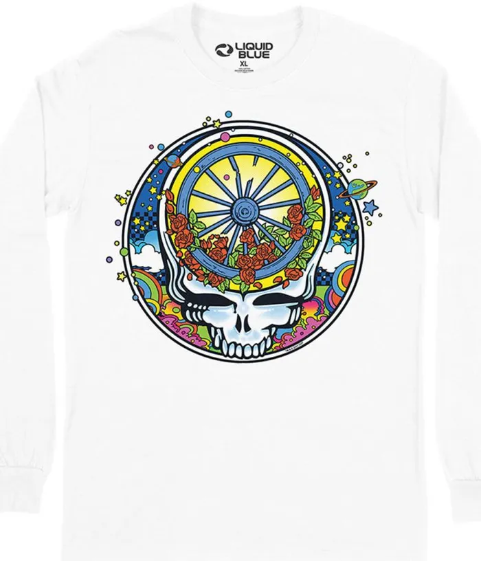 Liquid Blue Long Sleeve Men SYF Wheel and Roses Long Sleeve TShirt