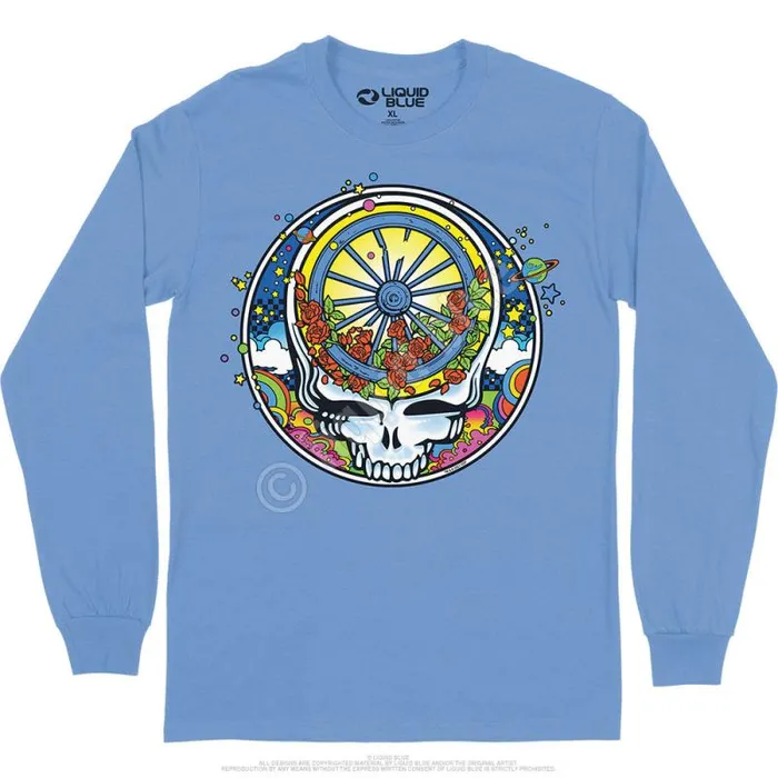 Liquid Blue Long Sleeve Men SYF Wheel and Roses Long Sleeve TShirt