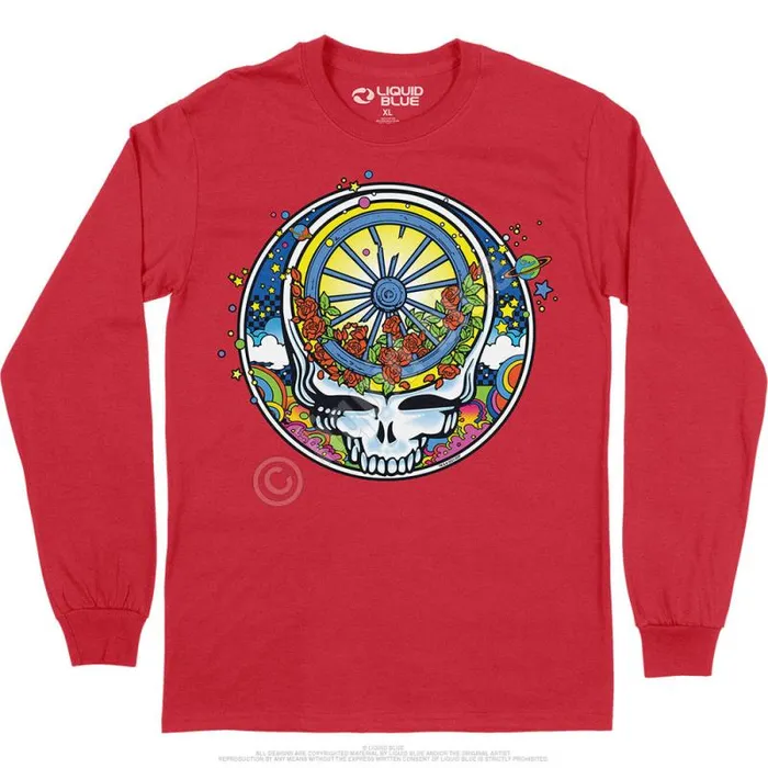 Liquid Blue Long Sleeve Men SYF Wheel and Roses Long Sleeve TShirt