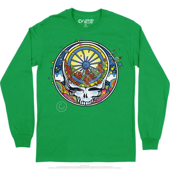 Liquid Blue Long Sleeve Men SYF Wheel and Roses Long Sleeve TShirt