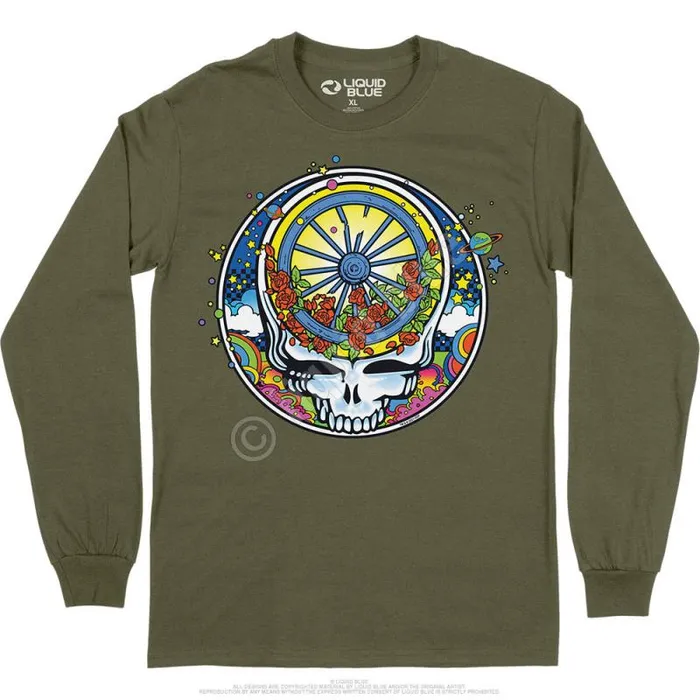 Liquid Blue Long Sleeve Men SYF Wheel and Roses Long Sleeve TShirt