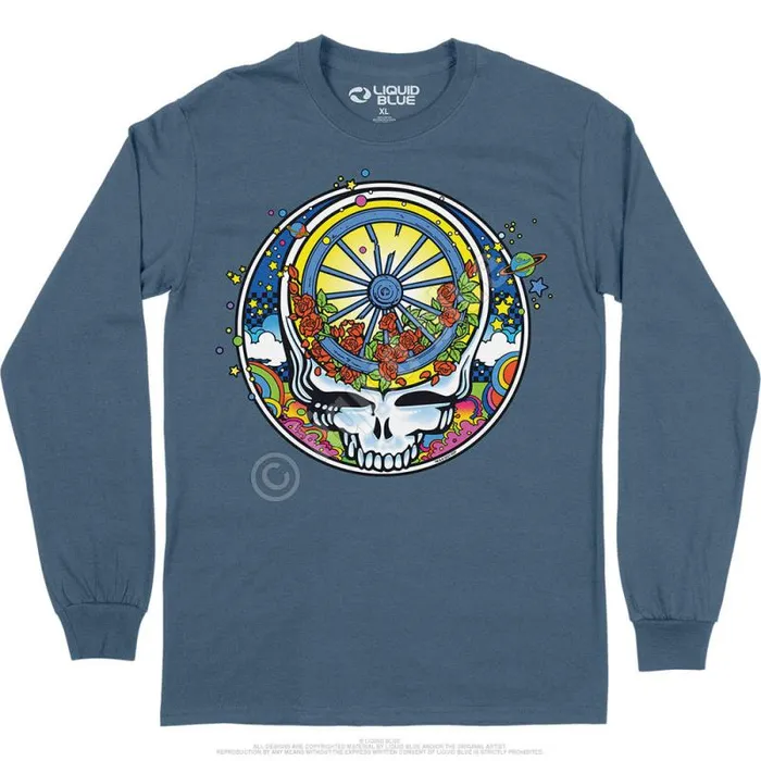 Liquid Blue Long Sleeve Men SYF Wheel and Roses Long Sleeve TShirt