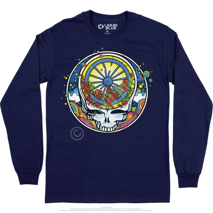 Liquid Blue Long Sleeve Men SYF Wheel and Roses Long Sleeve TShirt