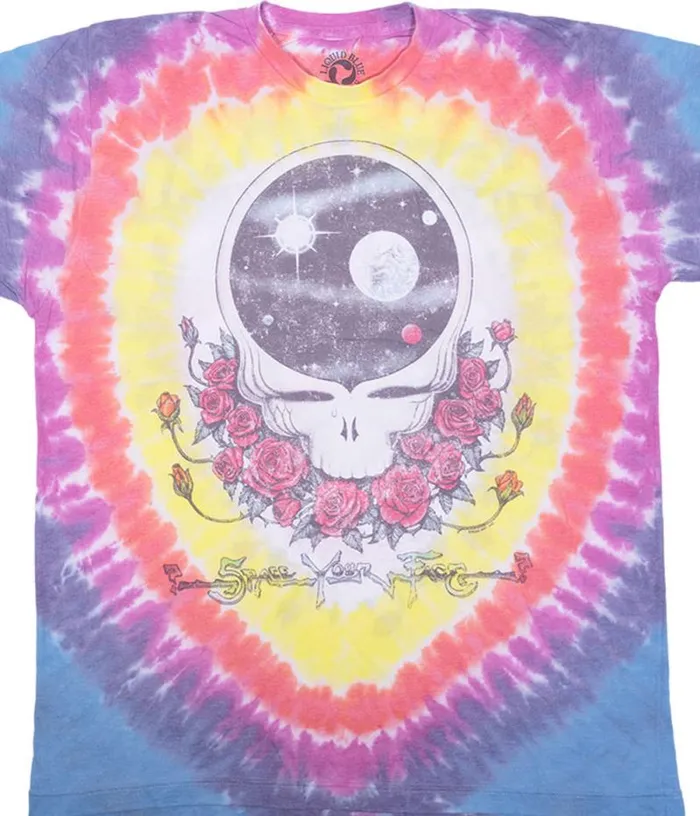 Liquid Blue PolyCotton TShirt Men Vintage Space Your Face PolyCotton TieDye TShirt