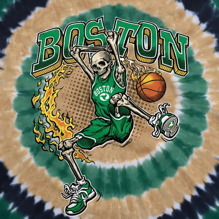 Liquid Blue TShirt Men Boston Dunker Basketball Skeleton TieDye TShirt
