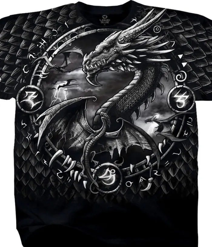 Liquid Blue TShirt Men Dragon Dreamcatcher Black TShirt