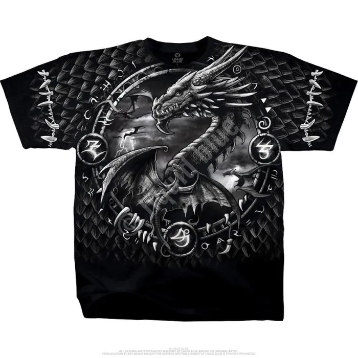 Liquid Blue TShirt Men Dragon Dreamcatcher Black TShirt