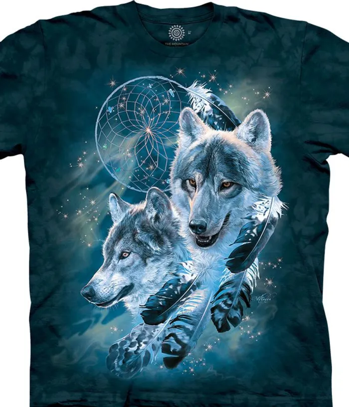 Liquid Blue TShirt Men Dreamcatcher Wolf Collage Classic Cotton TShirt
