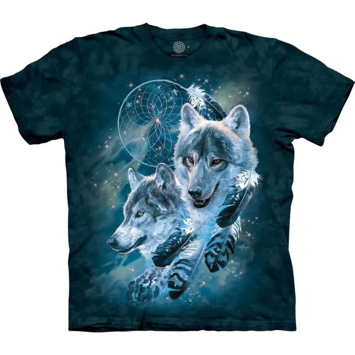 Liquid Blue TShirt Men Dreamcatcher Wolf Collage Classic Cotton TShirt