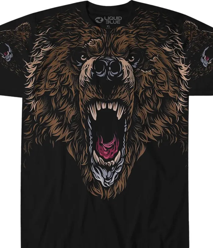 Liquid Blue TShirt Men Grizzly Attack Black TShirt