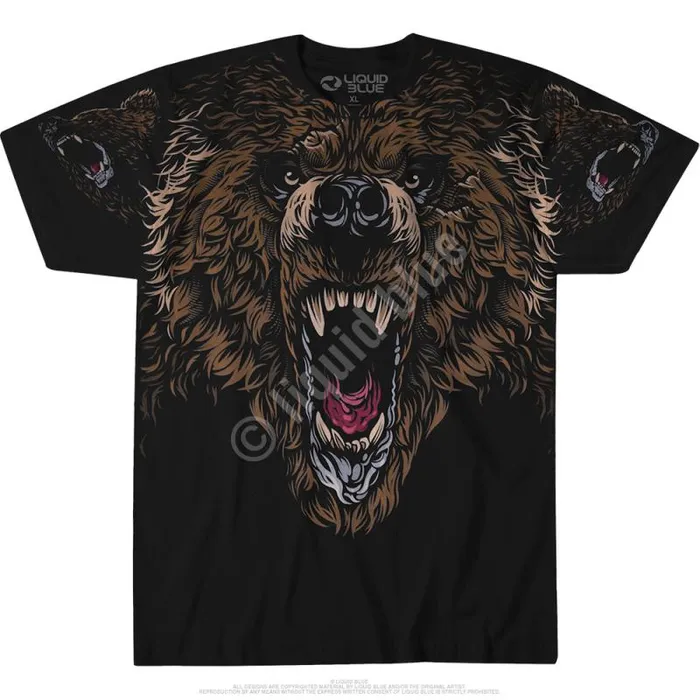 Liquid Blue TShirt Men Grizzly Attack Black TShirt