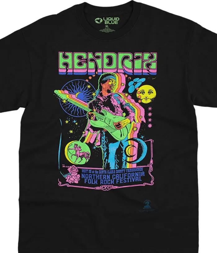 Liquid Blue TShirt Men Guitar Blacklight Black TShirt