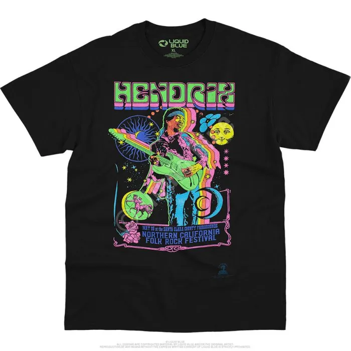 Liquid Blue TShirt Men Guitar Blacklight Black TShirt