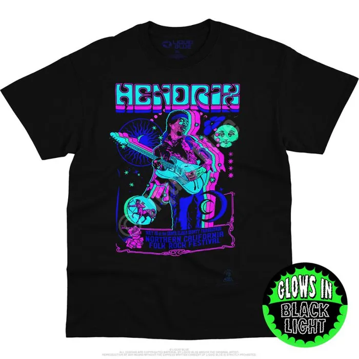 Liquid Blue TShirt Men Guitar Blacklight Black TShirt