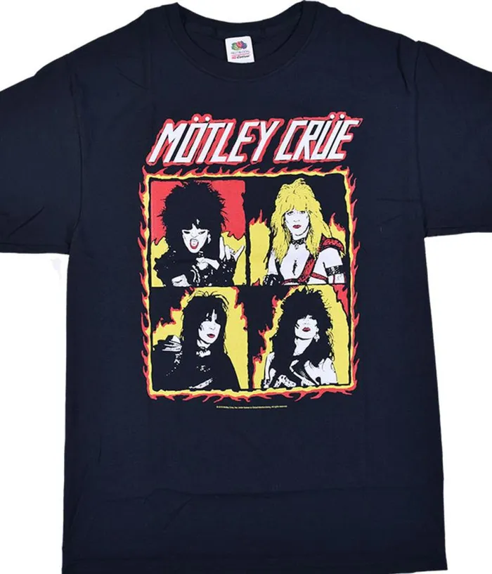 Liquid Blue TShirt Men Motley Crue Fire Group Black TShirt