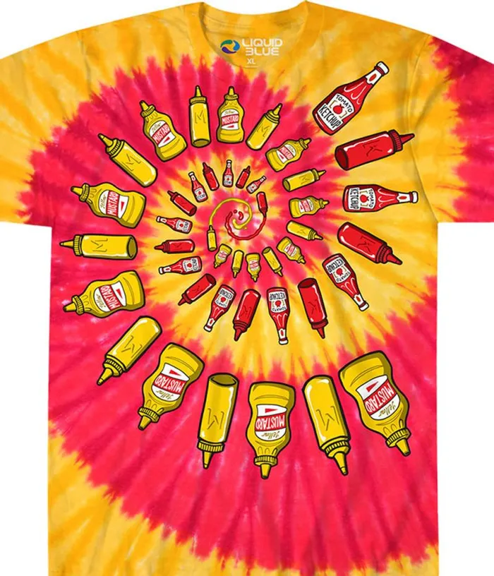 Liquid Blue TShirt Men Mustard and Ketchup Spiral TieDye TShirt