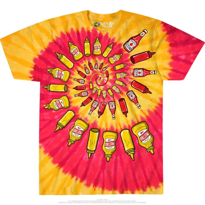 Liquid Blue TShirt Men Mustard and Ketchup Spiral TieDye TShirt