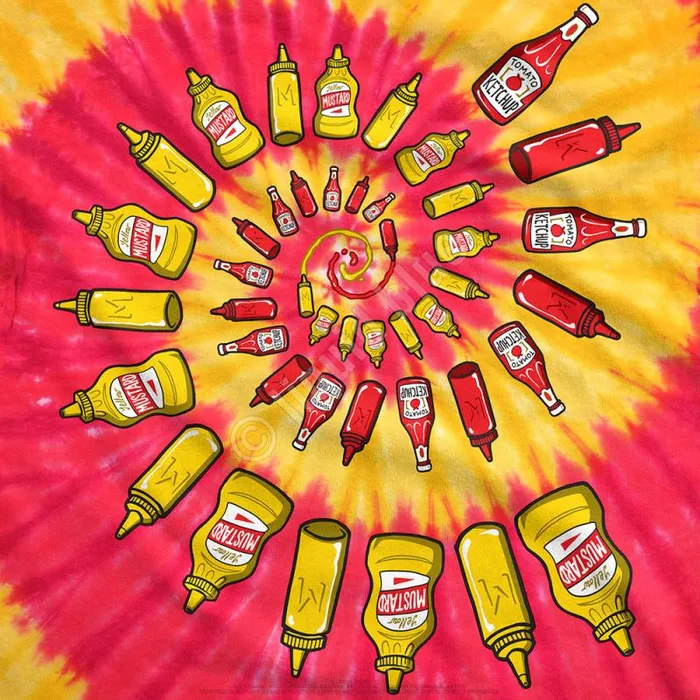 Liquid Blue TShirt Men Mustard and Ketchup Spiral TieDye TShirt