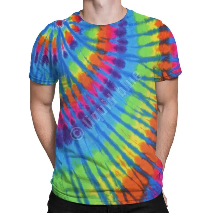 Liquid Blue TShirt Men Rainbow Blue Streak Unprinted TieDye TShirt