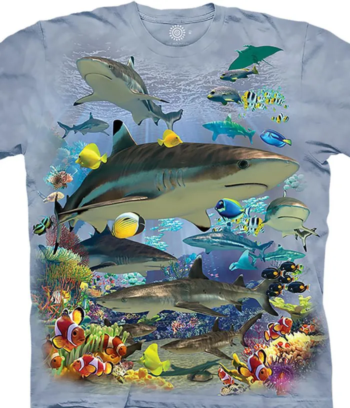 Liquid Blue TShirt Men Reef Sharks Classic Cotton TShirt
