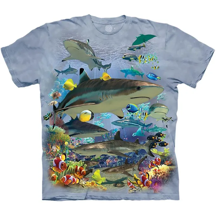 Liquid Blue TShirt Men Reef Sharks Classic Cotton TShirt