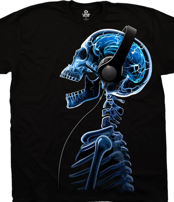 Liquid Blue TShirt Men Skelephones Black TShirt