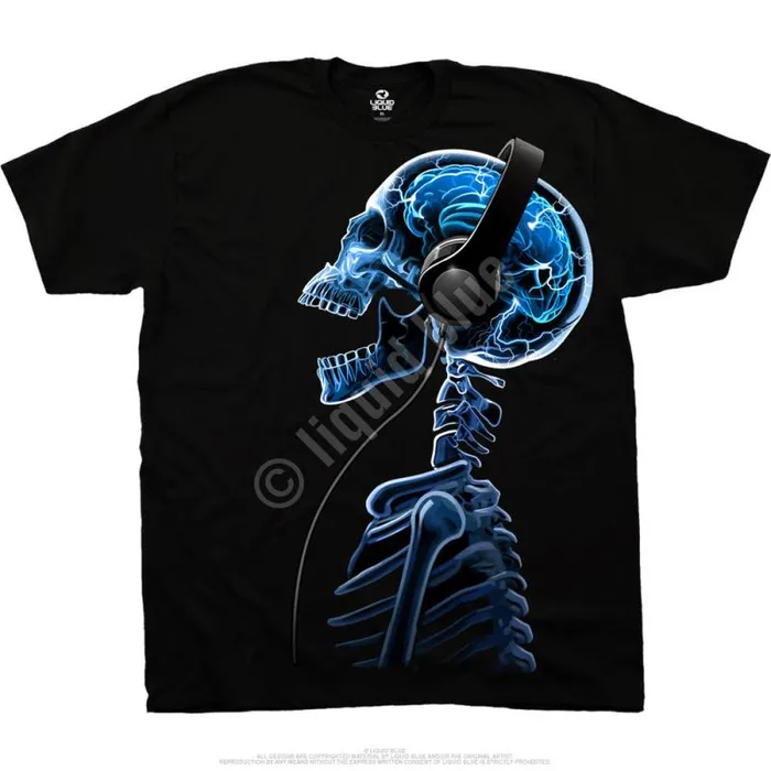 Liquid Blue TShirt Men Skelephones Black TShirt