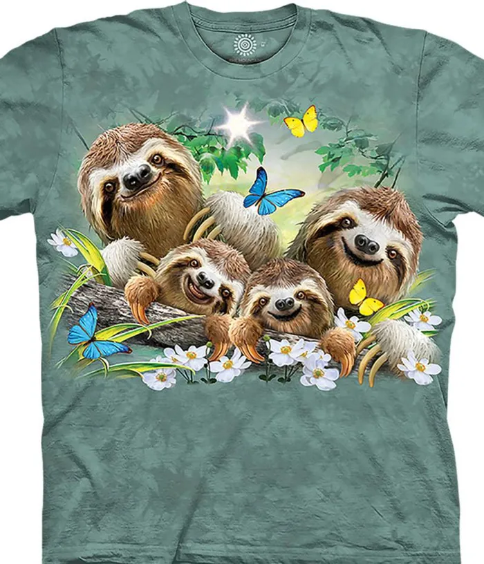 Liquid Blue TShirt Men Sloth Family Selfie Classic Cotton TShirt