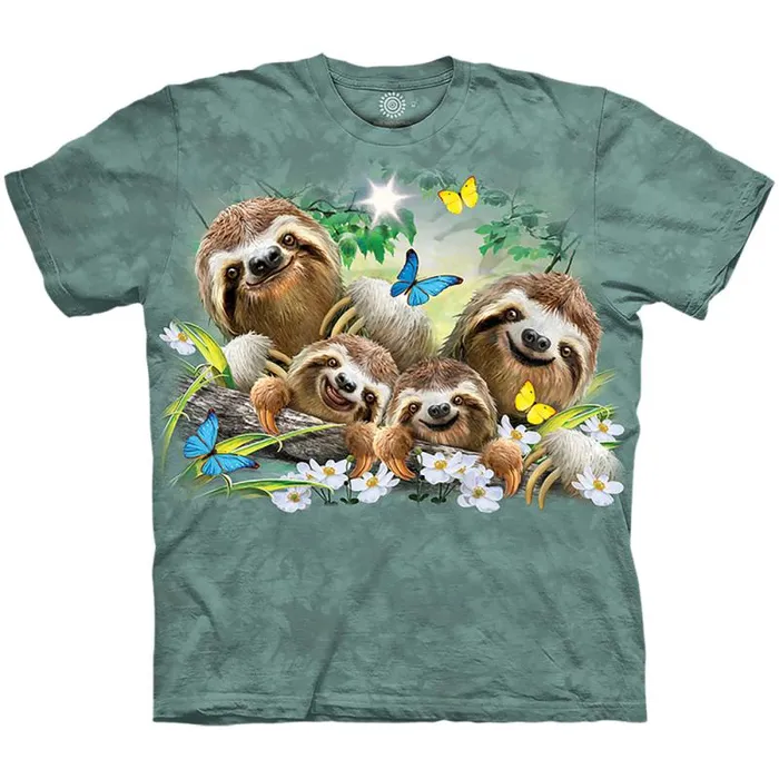 Liquid Blue TShirt Men Sloth Family Selfie Classic Cotton TShirt