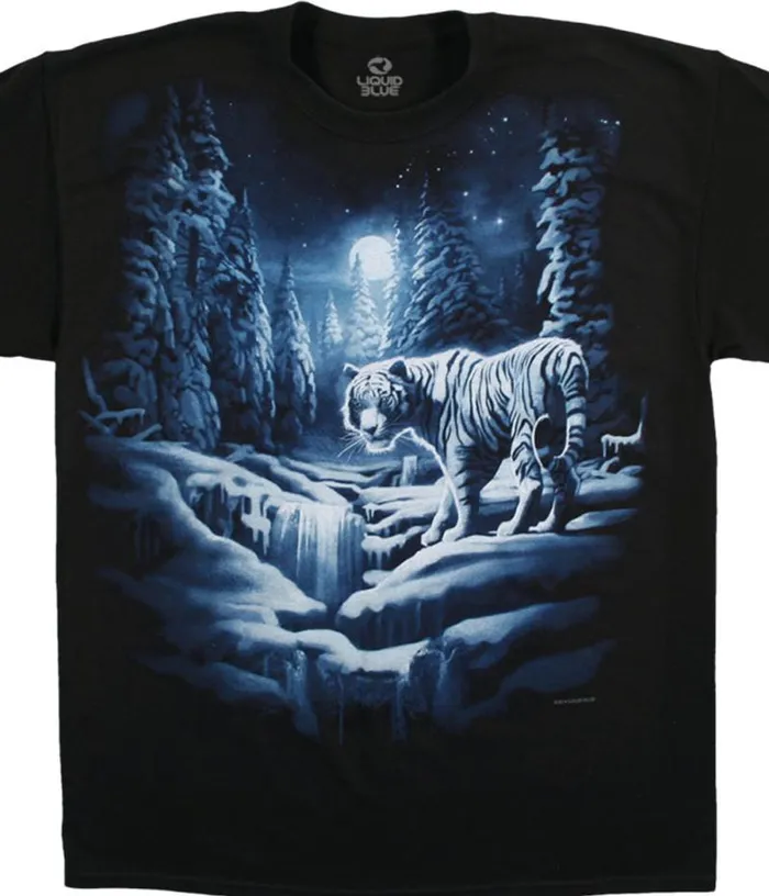 Liquid Blue TShirt Men Snow Tiger Black TShirt