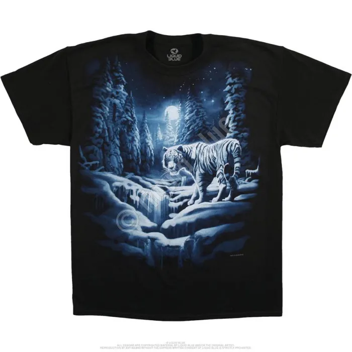 Liquid Blue TShirt Men Snow Tiger Black TShirt