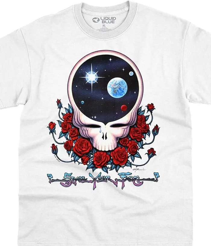 Liquid Blue TShirt Men Space Your Face White TShirt