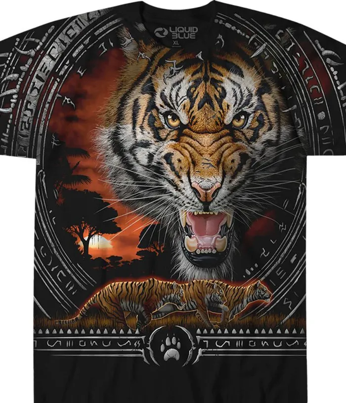 Liquid Blue TShirt Men Tribal Tiger Black TShirt