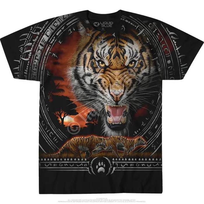 Liquid Blue TShirt Men Tribal Tiger Black TShirt