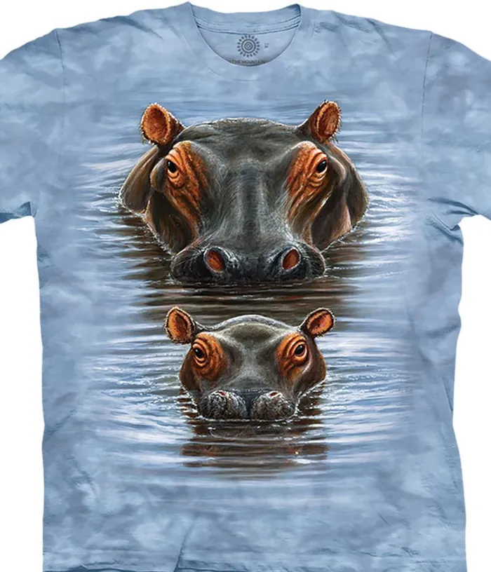 Liquid Blue TShirt Men Two Hippos Classic Cotton TShirt