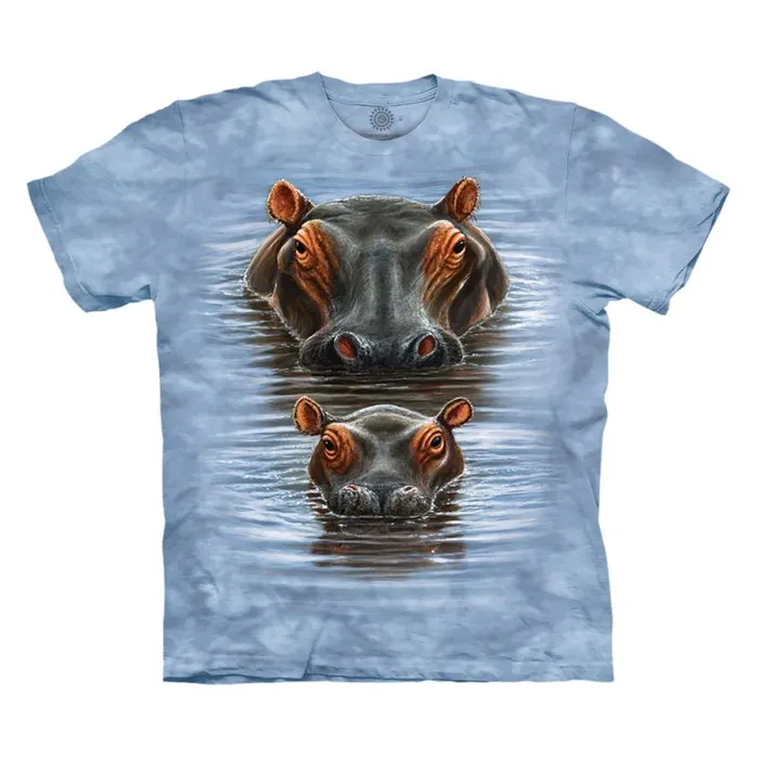 Liquid Blue TShirt Men Two Hippos Classic Cotton TShirt