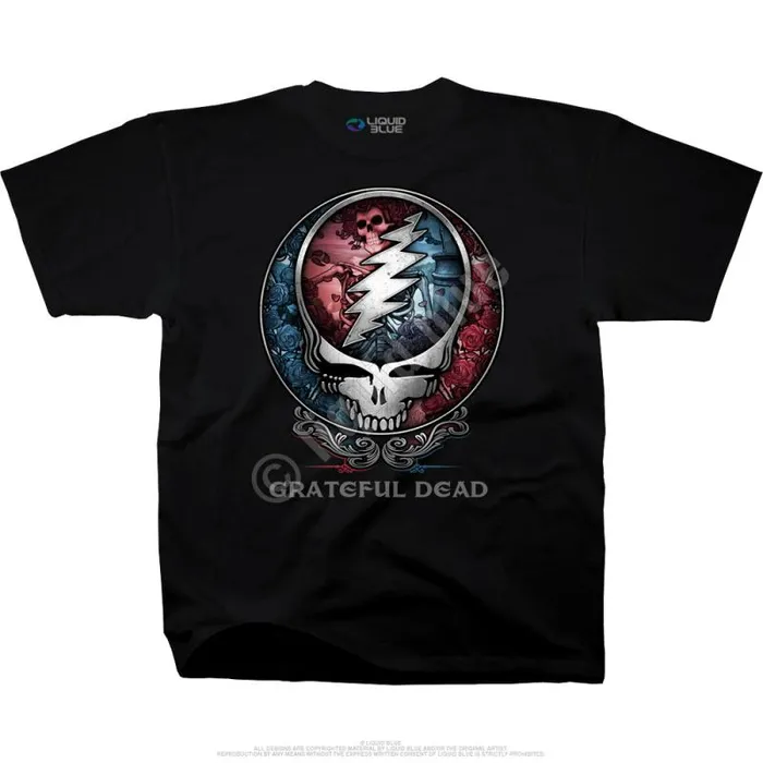 Liquid Blue TShirt Men USA Distressed SYF Black TShirt