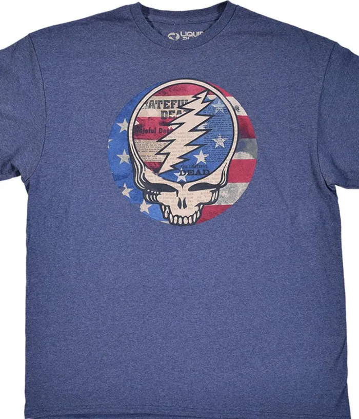Liquid Blue TShirt Men USA Distressed SYF Blue Heather PolyCotton TShirt