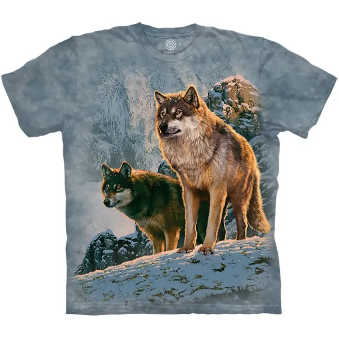 Liquid Blue TShirt Men Wolf Couple Sunset Classic Cotton TShirt