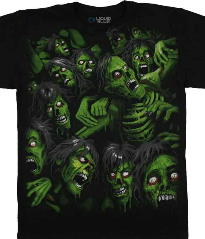 Liquid Blue TShirt Men Zombie Pile Black TShirt