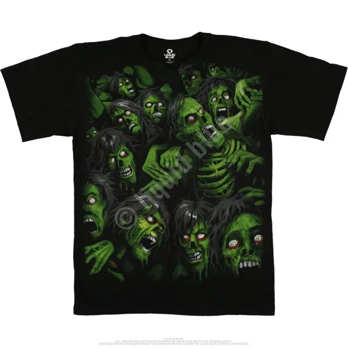 Liquid Blue TShirt Men Zombie Pile Black TShirt