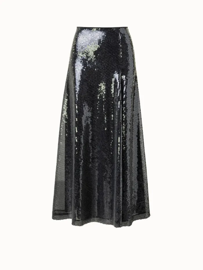 Liquid Sequins Midi Skirt Black Women Akris Skirts
