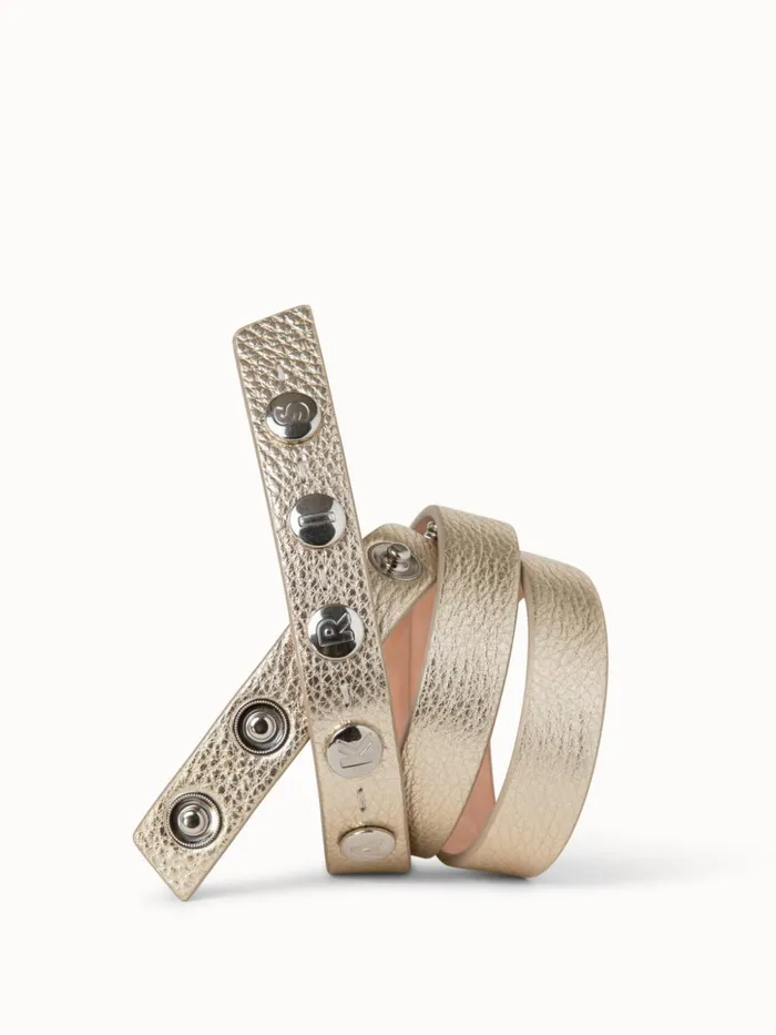 Logo Press Studs Fine Leather Belt Gold Women Akris Belts