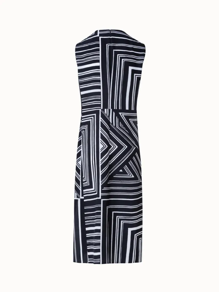 Long Sleeveless Silk Crpe Tunic With Lizzi039s Lines Print Blackecru Women Akris Blouses