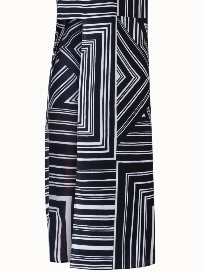 Long Sleeveless Silk Crpe Tunic With Lizzi039s Lines Print Blackecru Women Akris Blouses