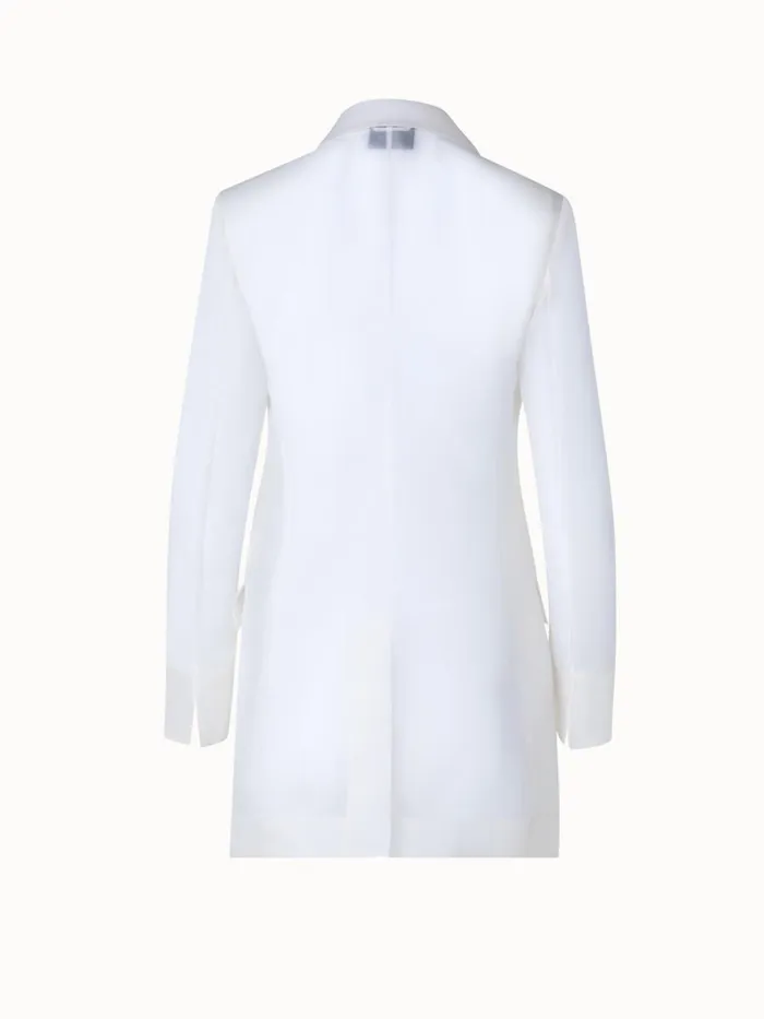 Long Tailored Silk Jacket With SemiSheer Sleeves Ecru Women Akris Jackets