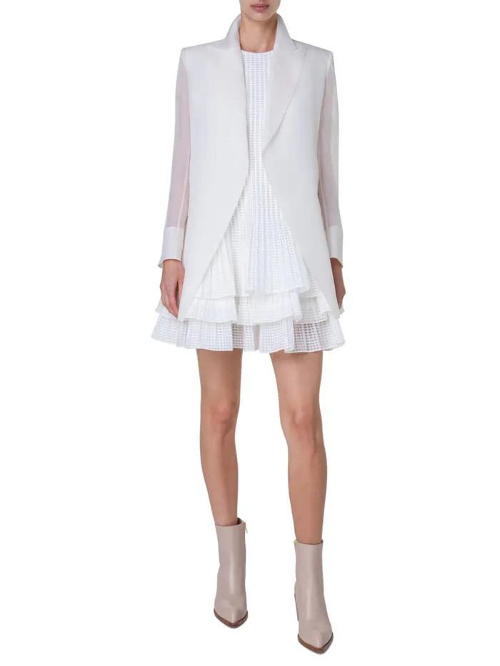 Long Tailored Silk Jacket With SemiSheer Sleeves Ecru Women Akris Jackets