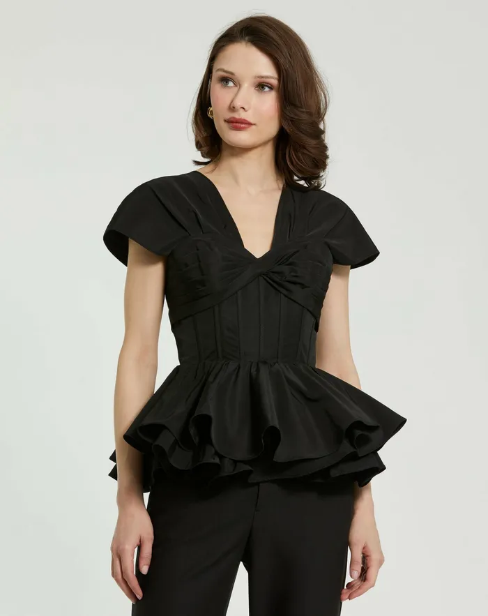 Mac Duggal Blouses and Tops Women Faille Twist Bustier Peplum Top Black