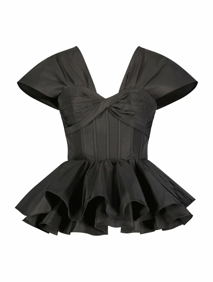 Mac Duggal Blouses and Tops Women Faille Twist Bustier Peplum Top Black